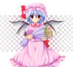  bat_wings blue_hair bouquet dress flower hat konomi remilia_scarlet short_hair touhou vampire wings 