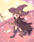  broom cloak ferret futaba_jun hat pink_hair red_eyes snowflakes witch witch_hat 