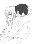  black_hair couple hug katekyo_hitman_reborn long_hair male scar short_hair silver_hair superbi_squalo topless varia xanxus yaoi 