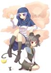  basket blue_eyes blue_hair blush grey_hair hood jewelry jungetsu_hoko kumoi_ichirin mouse mouse_ears mouse_tail nazrin pendant red_eyes short_hair tail touhou unzan 