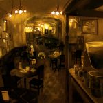  dog kusanagi_koyori lights monochrome original restaurant room sepia solo 