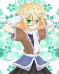  bespectacled blonde_hair double_v glasses green_eyes highres mizuhashi_parsee scarf short_hair solo touhou v 