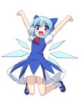  :d \o/ blue_eyes blue_hair cirno h-new jumping looking_at_viewer open_mouth outstretched_arms short_hair smile touhou 