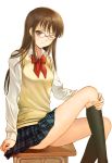  glasses hijiri_ruka original school_uniform sitting skirt thigh-highs thighhighs wink 