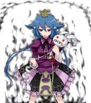  amayu animal_ears blue_hair cat_ears crown dress princess_(7th_dragon) purple_eyes short_hair stuffed_animal stuffed_toy violet_eyes 