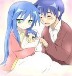 baby bad_id blue_hair blush child family happy izumi_kanata izumi_konata izumi_soujirou long_hair lucky_star maruki_(punchiki) short_hair 