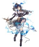  1girl alice_(sinoalice) black_hair boots bow_(instrument) corset elbow_gloves eyebrows_visible_through_hair frilled_skirt frills full_body gloves hair_ribbon hat instrument jino looking_at_viewer midriff official_art puffy_sleeves red_eyes ribbon sinoalice skirt solo standing standing_on_one_leg tattoo top_hat transparent_background violin 