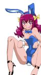  1girl animal_ears breasts bunny_girl bunnysuit commentary_request cosplay dragon_quest dragon_quest_iii graphite_(medium) hoshizora_miyuki jester_(dq3) jester_(dq3)_(cosplay) long_hair millipen_(medium) onnaski precure rabbit_ears smile_precure! solo traditional_media 