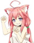  1girl ahoge animal_ears arm_up bangs bare_shoulders black_choker blue_eyes blush breasts cat_ears choker claw_pose collarbone eyebrows_visible_through_hair grin hair_between_eyes hand_up hinata_channel jd_(bibirijd) long_hair low_twintails nekomiya_hinata pink_hair small_breasts smile solo tank_top twintails upper_body very_long_hair virtual_youtuber white_tank_top 