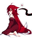  /\/\/\ 1girl ahoge animal_ears blush closed_mouth commentary_request dated ears_down fox_ears fox_tail hair_between_eyes heart konshin looking_at_viewer off_shoulder opera_the_vermelho original red_eyes signature sitting solo spoken_heart sweatdrop tail wariza 