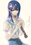  1girl blue_hair hattori_masahiko hibike!_euphonium instrument long_hair oboe school_uniform serafuku sketch yoroizuka_mizore 