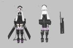  1girl arm_belt bow bowtie choker cleaver covered_navel dual_wielding eyepatch from_behind full_body grey_background looking_at_viewer maid_headdress multiple_views neco original sheath short_hair solo standing thigh-highs thigh_strap violet_eyes weapon white_hair 