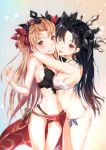  2girls bikini black_bikini black_hair board_game ereshkigal_(fate/grand_order) fate/grand_order fate_(series) go ishtar_(fate/grand_order) ishtar_(puzzle_&amp;_dragons) looking_at_viewer multiple_girls orange_hair red_eyes sahara386 summer swimsuit tohsaka_rin white_bikini 