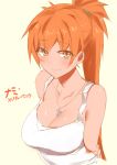  1girl arms_behind_back bare_shoulders blush breasts character_name cleavage copyright_name cross cross_necklace full_metal_panic! full_metal_panic!_invisible_victory jewelry large_breasts long_hair looking_at_viewer nami_(full_metal_panic!) necklace no_bra orange_eyes orange_hair ponytail simple_background sketch smile solo tank_top upper_body white_background yostxxx 