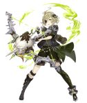  1boy ahoge arrow asymmetrical_gloves asymmetrical_legwear blonde_hair boots bow_(weapon) crossbow eyebrows_visible_through_hair eyepatch fingerless_gloves full_body gloves green_eyes jino long_nose looking_at_viewer official_art pinocchio_(sinoalice) quiver sinoalice solo tongue tongue_out transparent_background weapon 