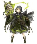  1boy belt belt_buckle belt_pouch blindfold blonde_hair book buckle cape cuffs eyebrows_visible_through_hair full_body gloves green_eyes hood jino long_nose official_art outstretched_arms pinocchio_(sinoalice) robe sinoalice solo spread_arms sprout tongue tongue_out transparent_background wide_sleeves 