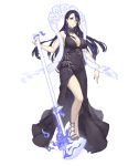  1girl asymmetrical_bangs asymmetrical_hair bangs black_hair breasts contemporary dress earrings full_body grey_eyes jewelry jino kaguya_hime_(sinoalice) large_breasts long_hair looking_at_viewer microphone nail_polish official_art sandals singer sinoalice solo transparent_background 