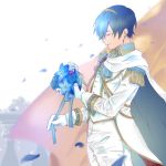  1boy artist_request closed_eyes fire_emblem fire_emblem:_mystery_of_the_emblem fire_emblem_heroes flower formal gloves groom jewelry male_focus marth short_hair smile solo suit tiara tuxedo weapon 