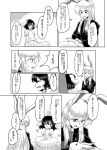  2girls animal_ears blazer comic dress greyscale highres inaba_tewi jacket long_hair long_sleeves mana_(tsurubeji) monochrome multiple_girls necktie rabbit rabbit_ears reisen_udongein_inaba short_hair short_sleeves touhou translation_request 