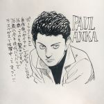  1boy character_name commentary_request curly_hair highres male_focus marker_(medium) monochrome paul_anka photo real_life solo traditional_media translation_request upper_body urasawa_naoki 