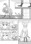  1girl animal_ears bunny_tail comic dress_shirt greyscale highres kneehighs laundry_basket long_hair mana_(tsurubeji) monochrome necktie rabbit rabbit_ears reisen_udongein_inaba shirt short_sleeves skirt socks tail touhou translation_request 