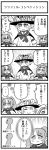  3girls 4koma bangs bkub_(style) blunt_bangs blush bow closed_eyes comic commentary_request emphasis_lines eyebrows_visible_through_hair fakkuma final_fantasy final_fantasy_xiv flower greyscale hair_bow hat hat_flower highres jewelry lalafell monochrome multiple_girls open_mouth pointy_ears robe short_hair shouting sidelocks simple_background single_earring smile speech_bubble surprised sweatdrop talking translation_request twintails two-tone_background two_side_up 