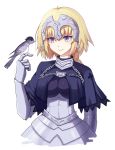  1girl armor armored_dress bird bird_on_hand blonde_hair blue_eyes braid fate_(series) gauntlets headpiece jeanne_d&#039;arc_(fate) jeanne_d&#039;arc_(fate)_(all) long_hair pawnluoluo single_braid smile solo 