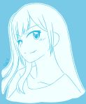  artist_signature blue_background fang long_hair monochrome original sakae_demens side_ponytail simple_background sinamuna vampire wink 