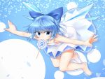  (9) 1girl alternate_costume bangs bare_arms bare_legs bare_shoulders barefoot blue_bow blue_eyes blue_hair bow candy cirno downblouse dress eyebrows_visible_through_hair eyes_visible_through_hair feet_up floating food full_body hair_bow highres ice ice_wings leaning_forward lollipop looking_at_viewer m9kndi mouth_hold nail_polish outstretched_arms short_hair sleeveless sleeveless_dress solo spread_arms toes touhou wings 