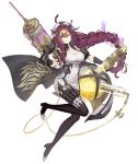  1girl asymmetrical_hair blue_eyes boots braid breasts cleavage_cutout dorothy_(sinoalice) full_body hair_ornament hairclip jino large_breasts long_hair looking_at_viewer messy_hair nurse official_art one_eye_closed purple_hair sinoalice smile solo syringe test_tube transparent_background tube 