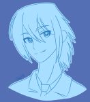  1boy blue_background borrowed_character fang formal loren_demens monochrome original short_hair simple_background sinamuna sketch smile solo suit tie tuxedo vampire 