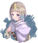  1girl artist_request bangs blue_hair detached_sleeves feather_trim fire_emblem fire_emblem_heroes gradient gradient_hair jewelry looking_at_viewer multicolored_hair short_hair simple_background smile tiara white_hair ylgr_(fire_emblem_heroes) 