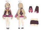  1girl :d ahoge ass bangs bare_shoulders black_bow black_choker black_dress black_footwear black_scrunchie black_shorts blush bow brown_eyes character_sheet choker detached_sleeves dress hair_ornament hair_scrunchie light_brown_hair long_hair long_sleeves looking_at_viewer low_twintails multiple_views navel open_mouth orange_bow original puffy_shorts scrunchie shoes short_shorts shorts simple_background sleeveless sleeveless_dress smile socks thick_eyebrows tomifumi turnaround twintails very_long_hair white_background white_legwear white_scrunchie wide_sleeves x_hair_ornament 