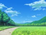  blue_sky clouds cloudy_sky day forest grass landscape mountain mountainous_horizon nature no_humans nokiya original path road scenery sky summer tree 