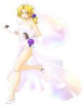  1girl blonde_hair blush breasts dress earrings gloves highres ilia_silvestri jewelry legs looking_at_viewer nekomura_otako open_mouth short_hair smile solo star_ocean star_ocean_anamnesis star_ocean_first_departure wedding_dress white_background 