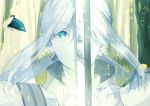  1boy androgynous armor bedivere blue_eyes cape commentary_request contest_winner creat fate_(series) grass looking_at_viewer low_twintails pixiv_fate/grand_order_contest_1 reflection sidelocks sword tree twintails weapon 