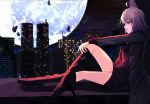  bug building butterfly city cityscape fate/grand_order fate_(series) full_moon highres insect jeanne_d&#039;arc_(alter)_(fate) jeanne_d&#039;arc_(fate) jeanne_d&#039;arc_(fate)_(all) moon night sitting skyscraper xingjinmeijian 