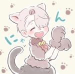  1boy animal_ears cat_ears cat_paws cat_tail closed_eyes extra_ears gloves hair_over_one_eye male_focus open_mouth paw_gloves paw_print paws sakana_(gyogyo33) silver_hair smile tail viktor_nikiforov yuri!!!_on_ice 