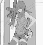  1girl assault_rifle bandana_over_mouth girls_frontline gloves gun m4_carbine m4a1_(girls_frontline) monochrome osu5i reloading rifle sleeveless solo weapon 