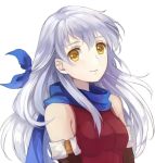  bare_shoulders blue_ribbon blue_scarf dress elbow_gloves fire_emblem fire_emblem:_akatsuki_no_megami fire_emblem_heroes gloves jurge long_hair micaiah red_shirt ribbon scarf shirt silver_hair sleeveless sleeveless_dress smile yellow_eyes 