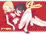  2girls a_channel black_hair blonde_hair ichii_tooru kuroda_bb momoki_run multiple_girls official_art red_skirt skirt thigh-highs 