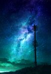  clouds commentary_request highres hill milky_way mks night night_sky no_humans original outdoors scenery shooting_star sky star_(sky) starry_sky tower 