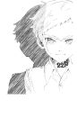  1boy absurdres greyscale highres looking_at_viewer monochrome norman_(yakusoku_no_neverland) official_art shadow short_hair sketch solo tattoo transparent_background upper_body yakusoku_no_neverland 