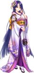  1girl artist_request breasts cleavage full_body geta hair_ornament hand_in_hair holding japanese_clothes kimono kinkazan_(oshiro_project) large_breasts long_hair looking_at_viewer official_art oshiro_project oshiro_project_re purple_hair red_eyes snake solo transparent_background very_long_hair white_legwear 