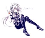  1girl arc_the_lad ass breasts character_request leather legs logo long_hair nail solo surume_(surume_8738) tattoo 