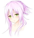  1girl :o braid copyright_request eyebrows_visible_through_hair green_eyes hair_between_eyes jitome looking_at_viewer nezuko nude pink_hair portrait ringed_eyes simple_background solo white_background 