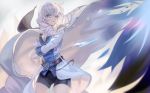  1girl belt bike_shorts cape coat drill_hair erika_wagner klllk silver_hair solo under_night_in-birth under_night_in-birth_exe:late[st] violet_eyes 