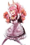  alternate_costume animal_ears apron bell bell_collar breasts cat_hair_ornament cat_paws collar enmaided fangs fate/grand_order fate_(series) fox_ears fox_tail gloves hair_ornament hair_ribbon highres jingle_bell large_breasts long_hair maid maid_apron maid_headdress open_mouth paw_gloves paws pink_hair ponytail red_ribbon ribbon simple_background tail tamamo_(fate)_(all) tamamo_cat_(fate) thigh-highs waist_apron white_background white_legwear yellow_eyes 