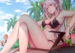  3girls :3 :q absurdres admiral_hipper_(azur_lane) ahoge anger_vein armpits azur_lane bangs bikini black_bikini blush bound braid breasts chair cleavage collarbone cup day drinking_straw drooling elbow_rest eyebrows_visible_through_hair finger_licking food french_braid fruit grapes groin hair_between_eyes headgear highres hirakuneko iron_cross large_breasts legs_crossed licking long_hair looking_at_viewer lounge_chair multicolored_hair multiple_girls navel one-piece_swimsuit open_clothes open_mouth outdoors prince_of_wales_(azur_lane) prinz_eugen_(azur_lane) redhead rope sarong see-through short_hair sidelocks silver_hair sitting skindentation smile stomach streaked_hair sun swimsuit thighs tied_up tongue tongue_out tropical_drink two_side_up very_long_hair wet 