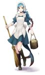  1girl apron blue_hair braid broom facial_mark fire_emblem fire_emblem_if forehead_mark full_body holding holding_broom lilith_(fire_emblem_if) long_hair multicolored_hair redhead robaco simple_background single_braid solo two-tone_hair white_background yellow_eyes 